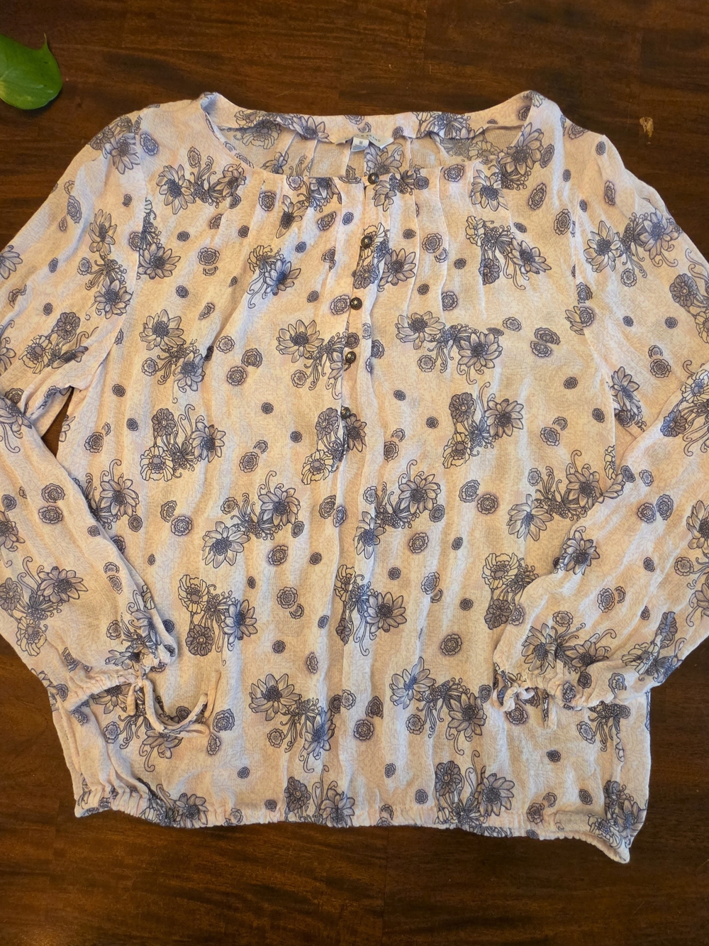 Lucky Brand Blue Floral Peasant Blouse Size Medium Boho